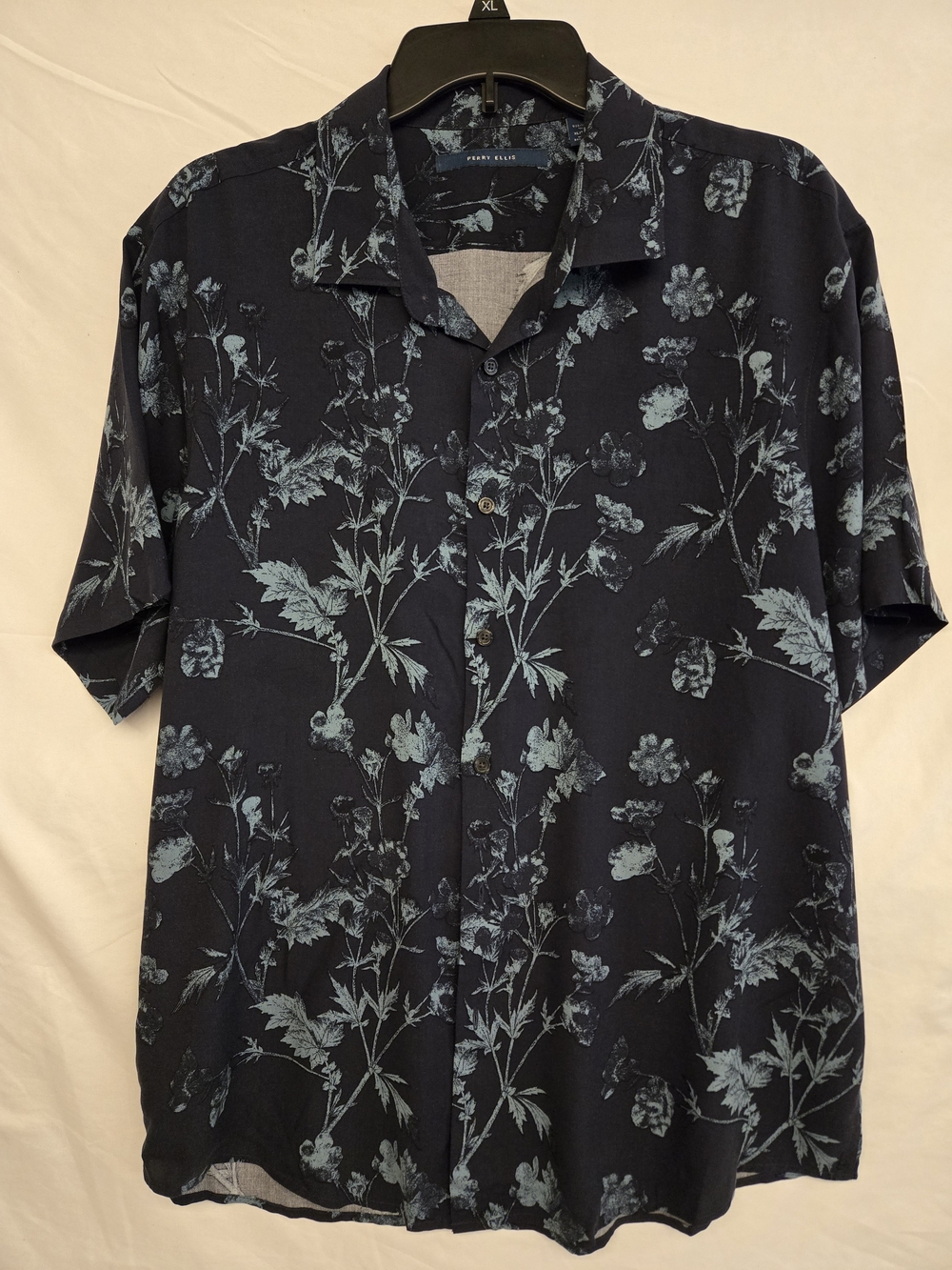 Perry Ellis Navy Blue Floral Short Sleeve Button-Down HAWAIAN Shirt